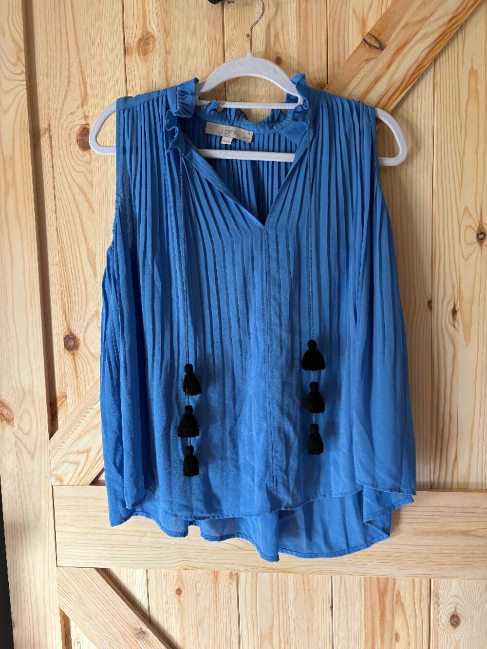 Loft Petite size small blue sleeveless blouse tassels